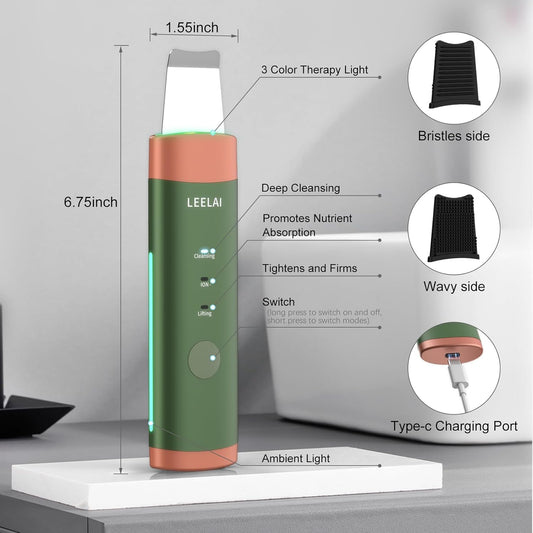 Ultrasonic Facial Skin Scrubber – Waterproof Pore Cleanser & Exfoliating Spatula with 3 Modes