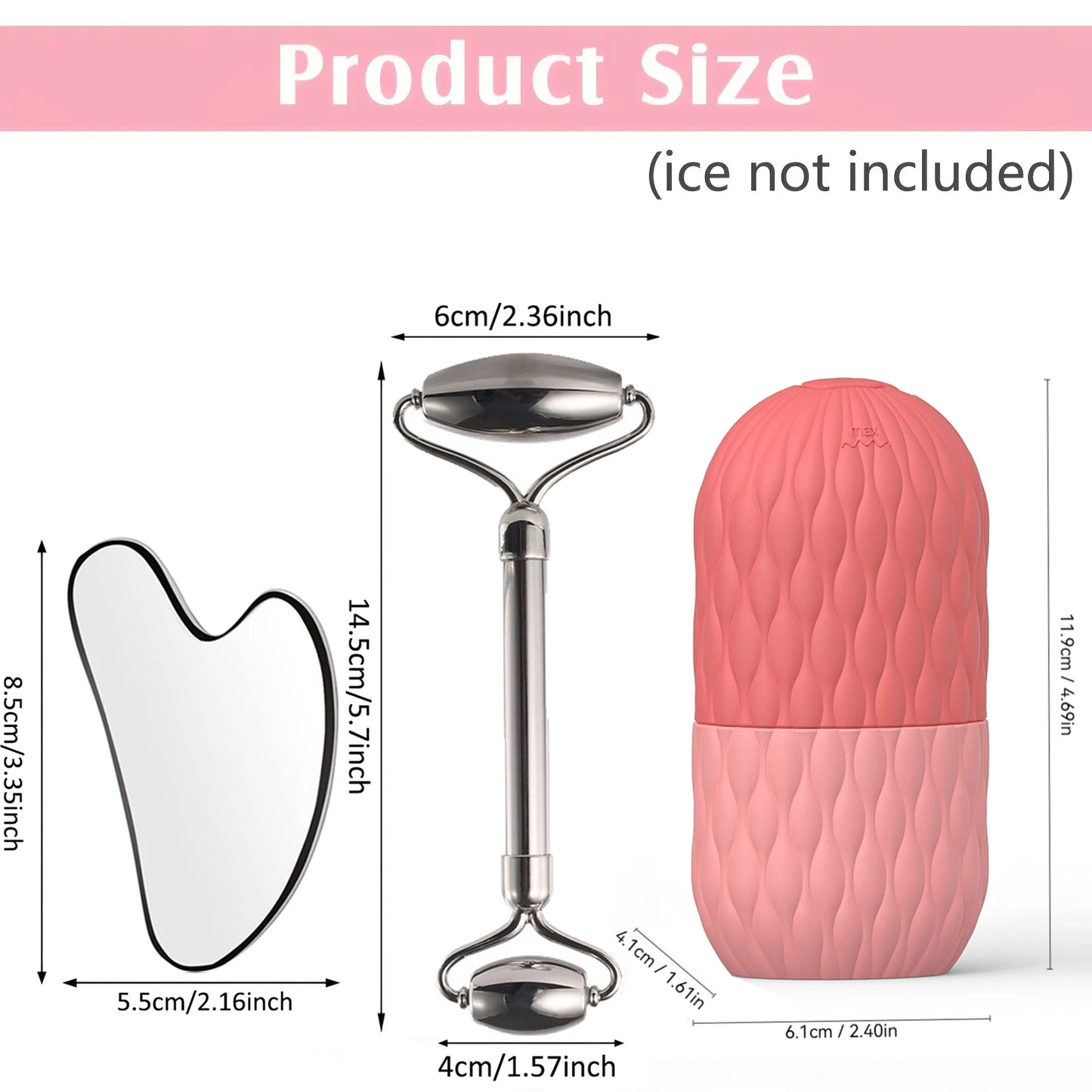 Stainless Steel Ice Face Roller and Gua Sha Tool Set for Facial Skincare - Reusable Silicone Ice Roller (1 or 3 Pieces)