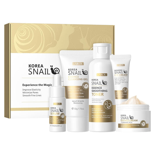 Korean Snail & Ginseng Skincare Set – 5-Piece Facial Care Kit with Cleanser, Toner, Serum, Eye Cream & Moisturizer