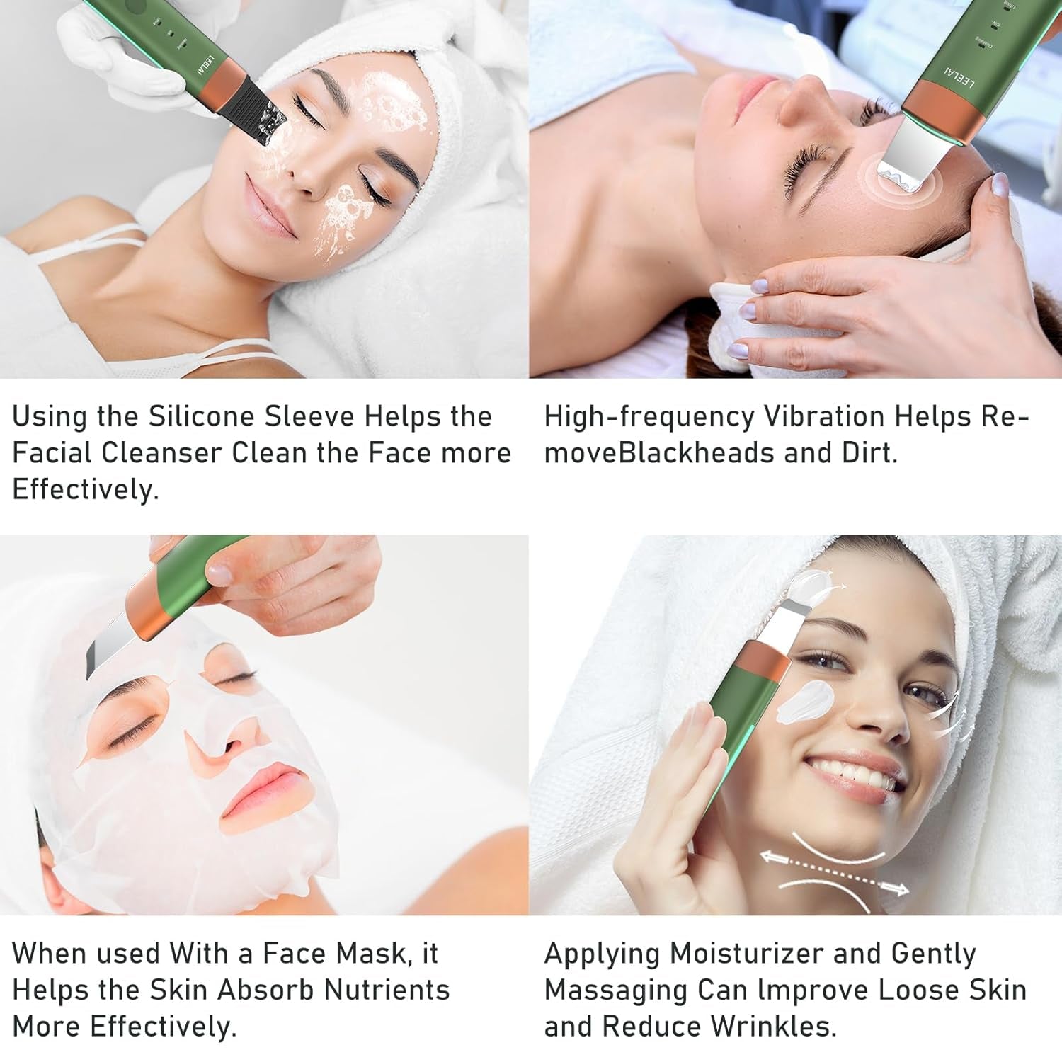 Ultrasonic Facial Skin Scrubber – Waterproof Pore Cleanser & Exfoliating Spatula with 3 Modes
