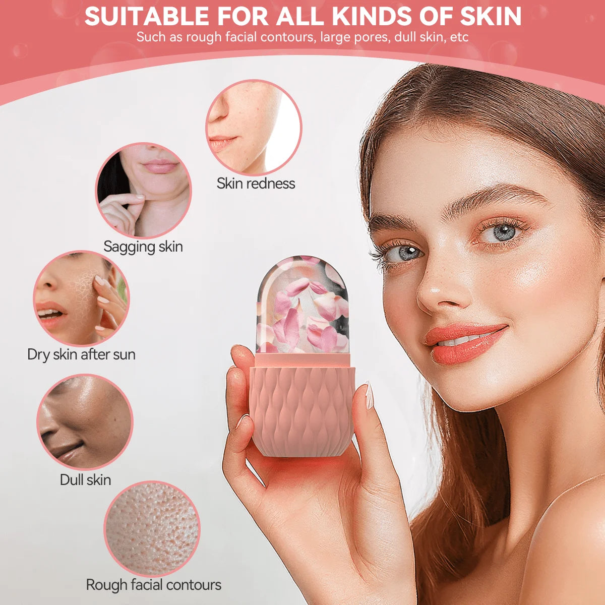 Stainless Steel Ice Face Roller and Gua Sha Tool Set for Facial Skincare - Reusable Silicone Ice Roller (1 or 3 Pieces)